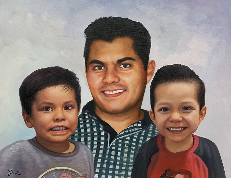 Painting of a man with two young boys