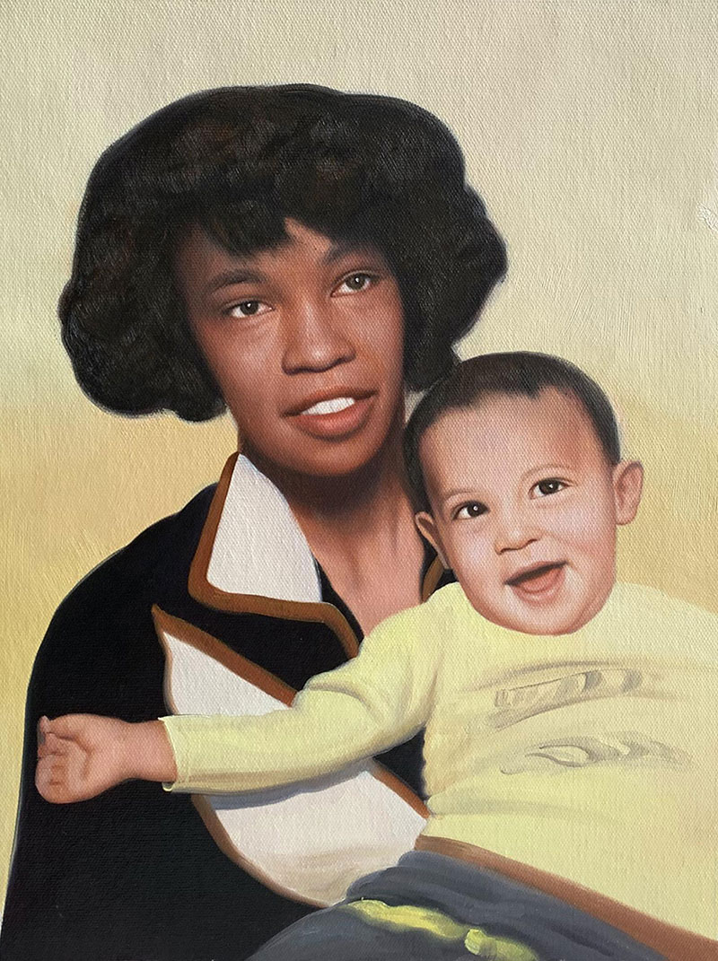 Painting of a mother and young child.