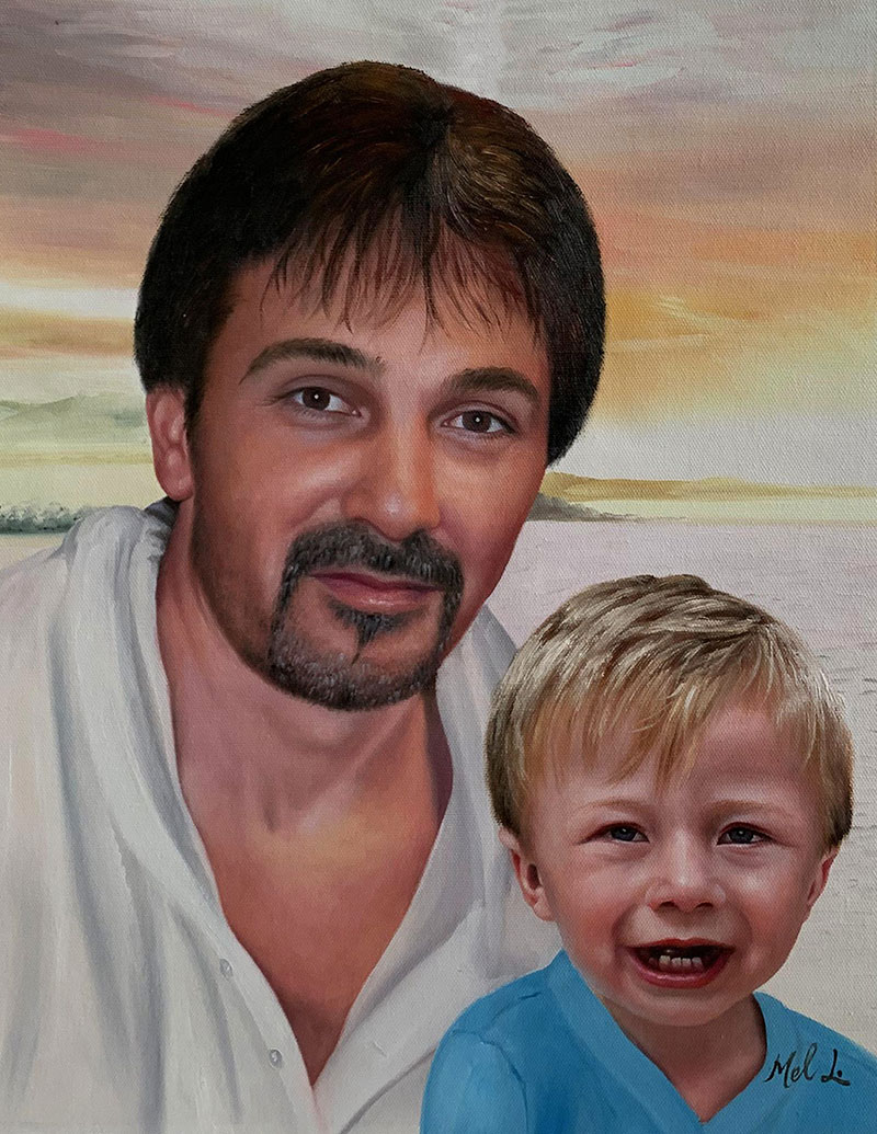 Painting of a man and young boy.