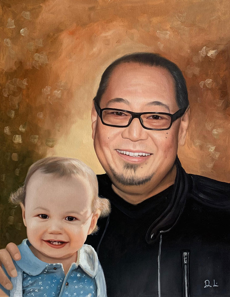 Painting of a man and toddler.