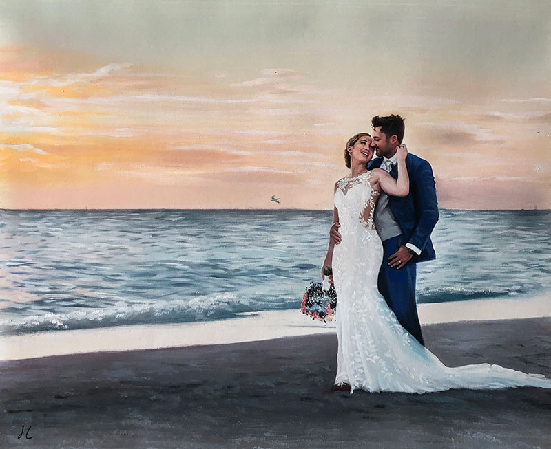 Beautiful wedding portrait in oil