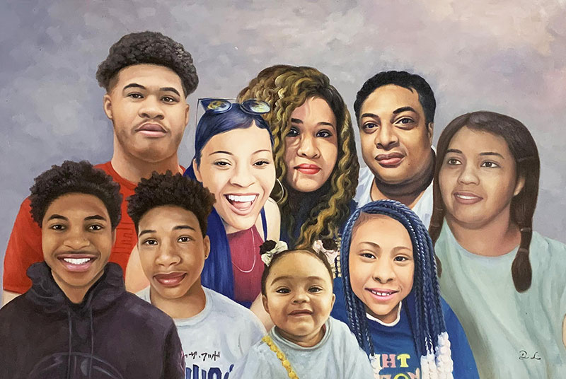 Beautiful acrylic family portrait of nine people