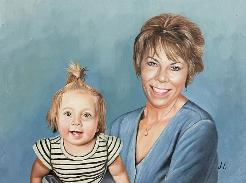 Personalized oil painting of a woman and a daughter