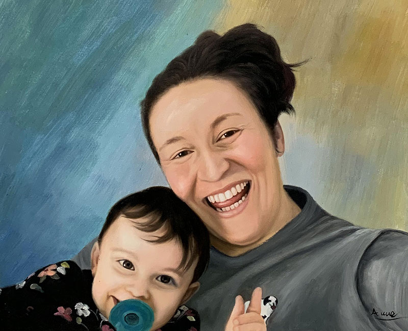 Gorgeous oil portrait of a mother and daughter