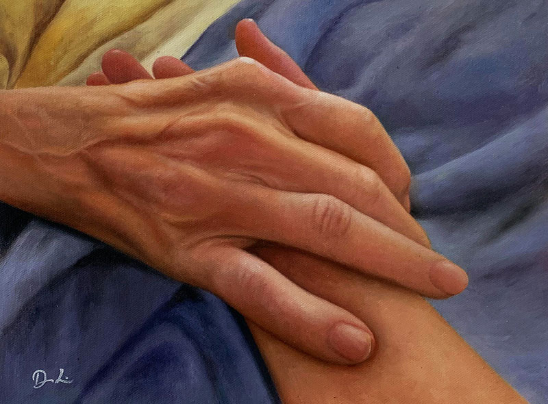 Gorgeous handmade oil painting of holding hands