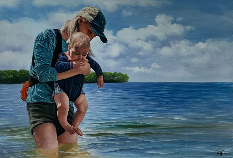 Beautiful oil painting of a mother and child