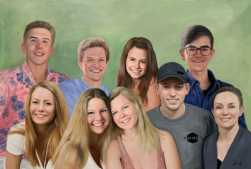 Custom acrylic family portrait of nine people