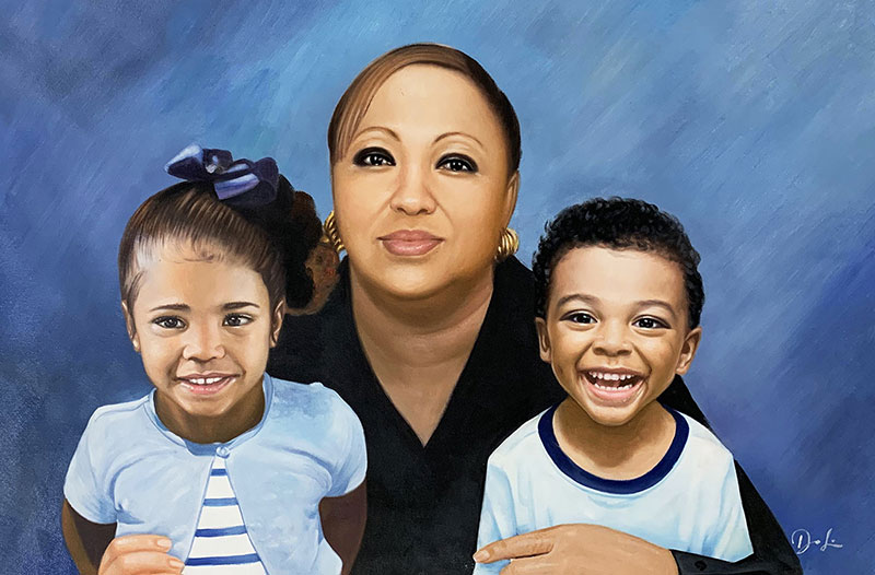 Beautiful acrylic painting of a mother with children