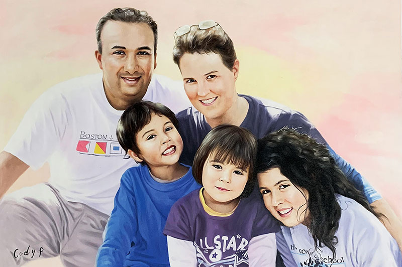 Custom oil artwork of a happy family