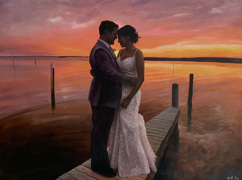 Gorgeous oil artwork of a bride and a groom