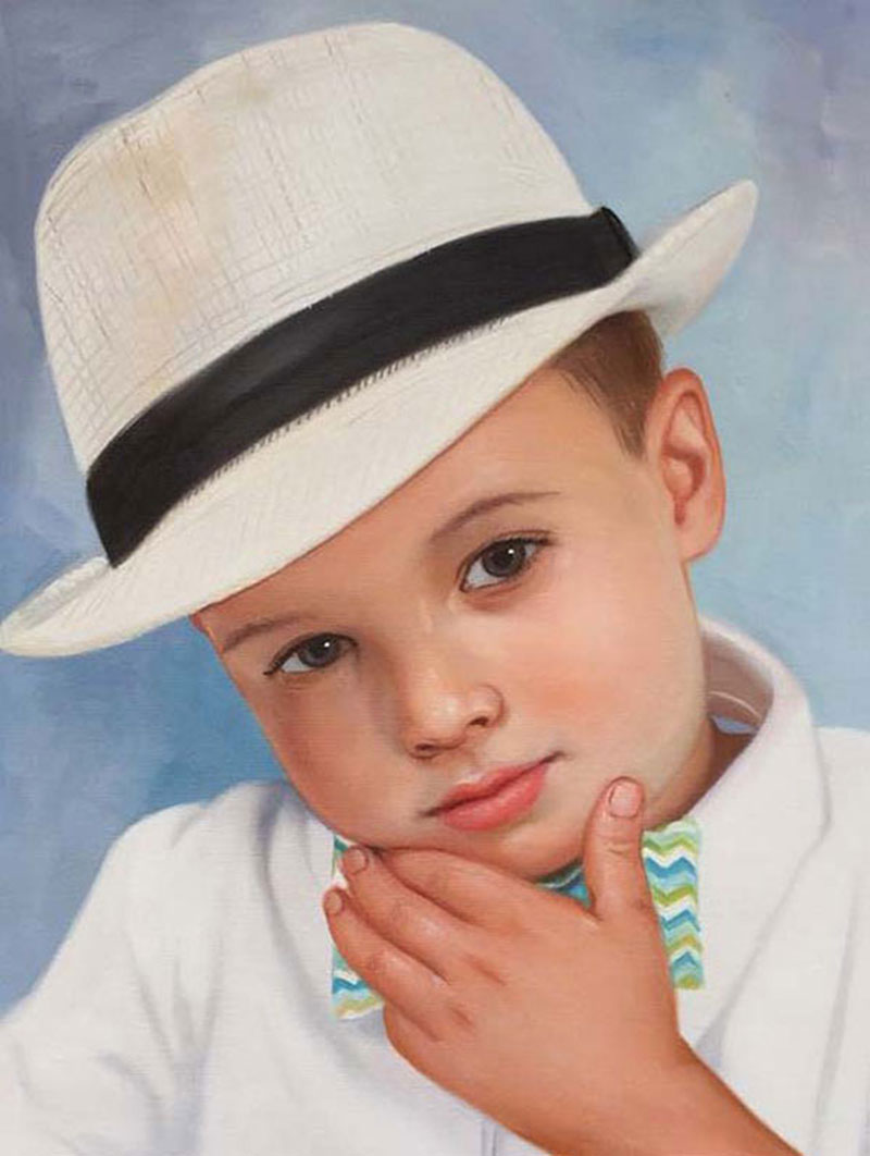 a custom oil portrait of a child with fedora