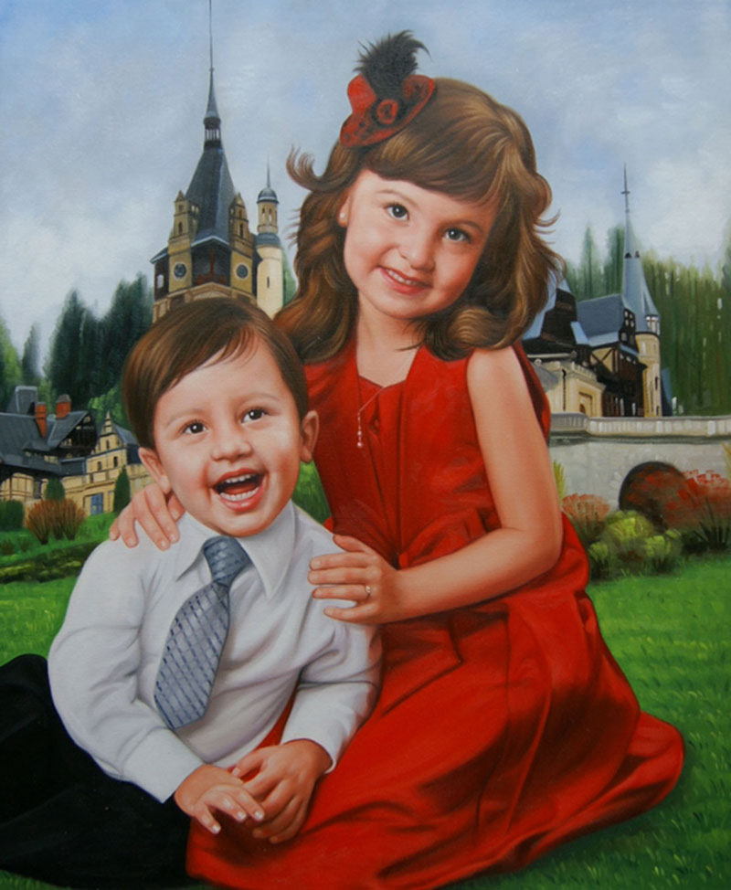 an oil painting of siblings 