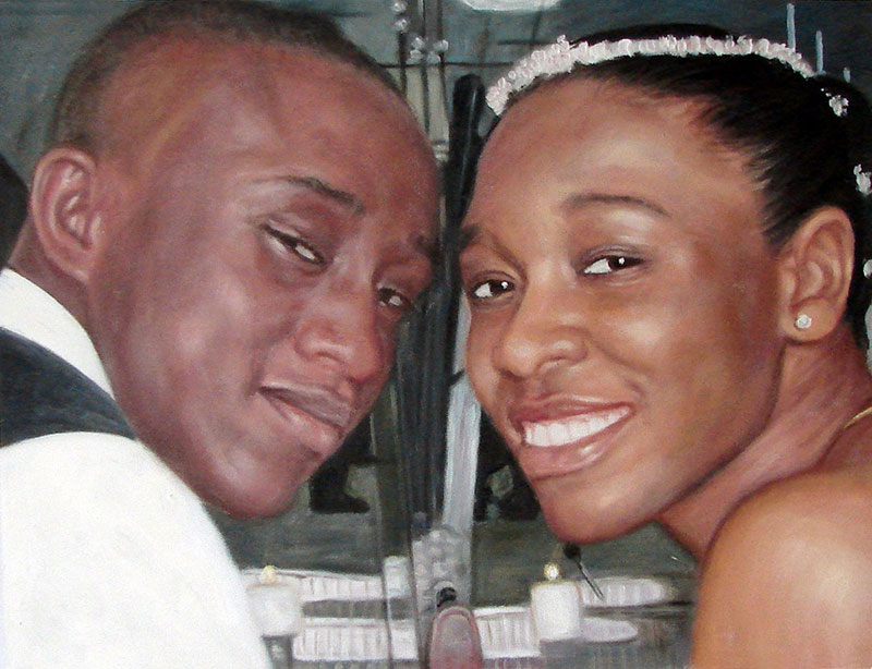 custom acrylic portrait of black couple wedding day