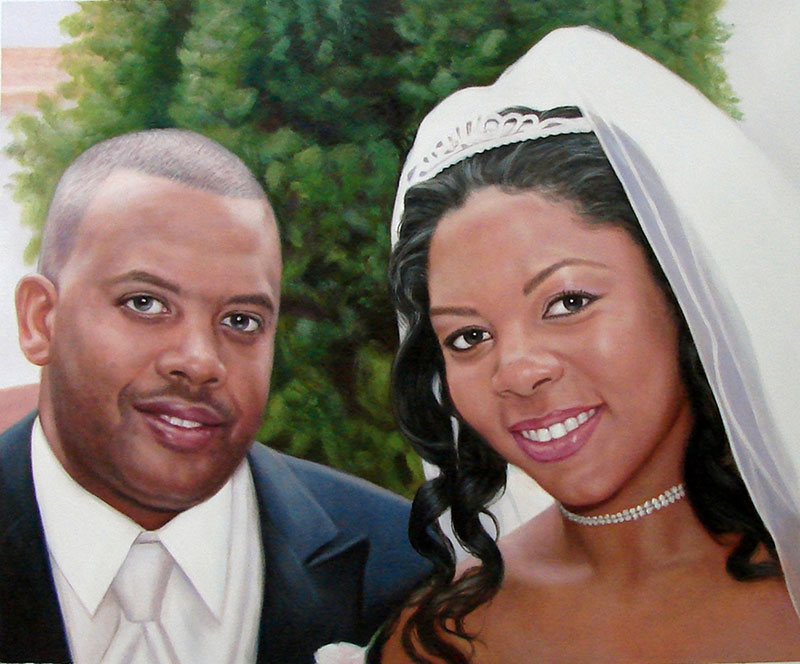 an oil wedding painting of black couple
