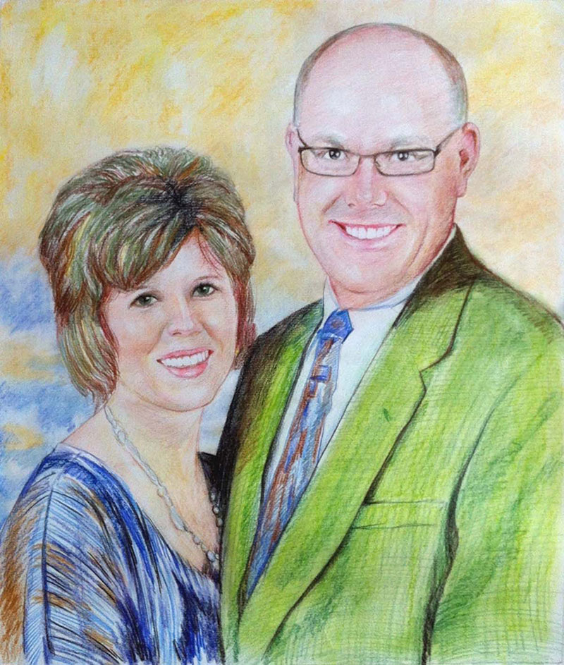 custom colored pencil drawing of an elder happy couple