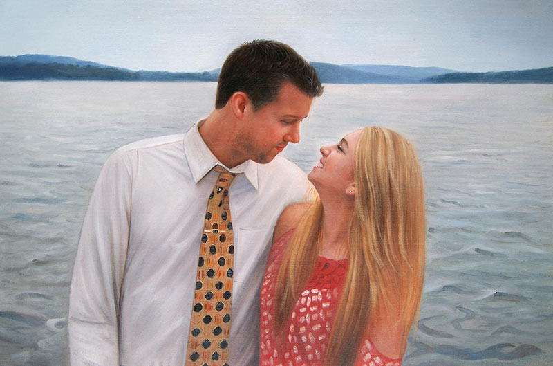 oil painting from photo of couple on a boat