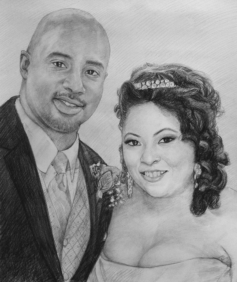 charcoal sketch of a wedding couple