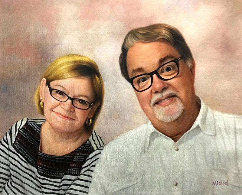 painting of a picture of couple in glasses