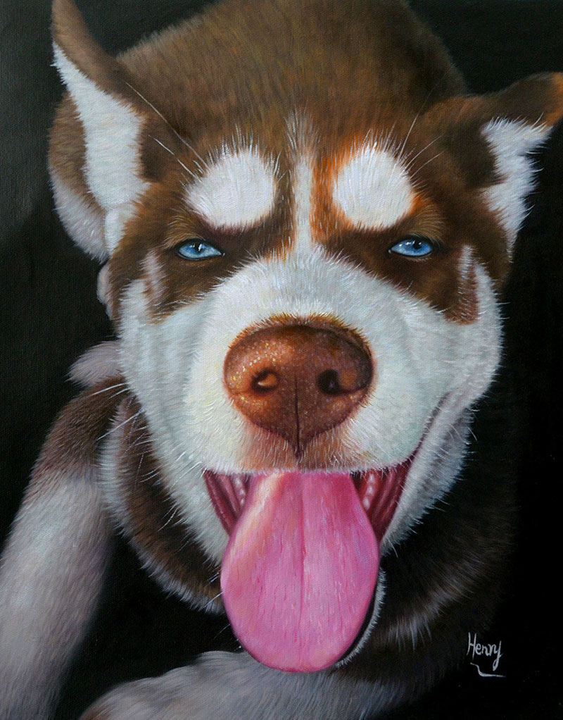 custom art dog with tongue out