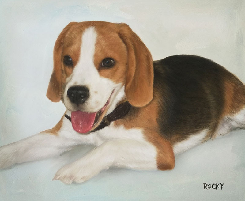 resting puppy oil painting