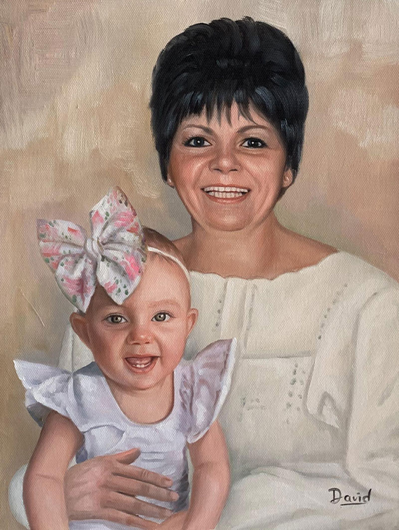 Painting of a woman and baby girl.
