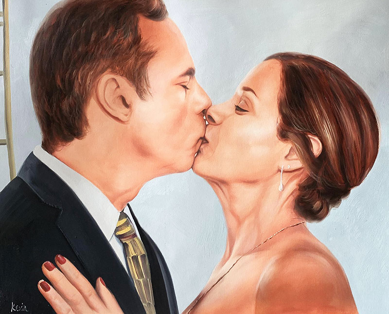 Painting of a couple kissing