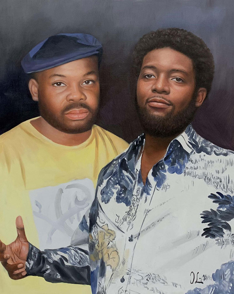 Oil painting portrait of two Black men.
