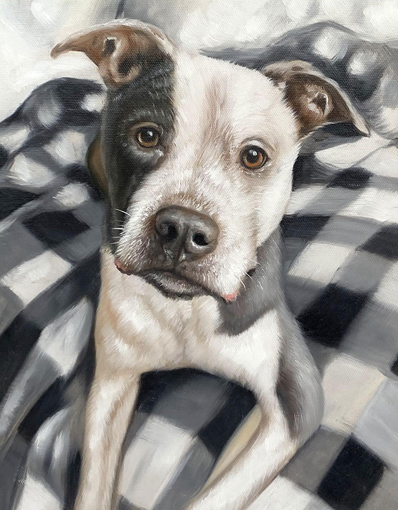Custom close up acrylic painting of a dog