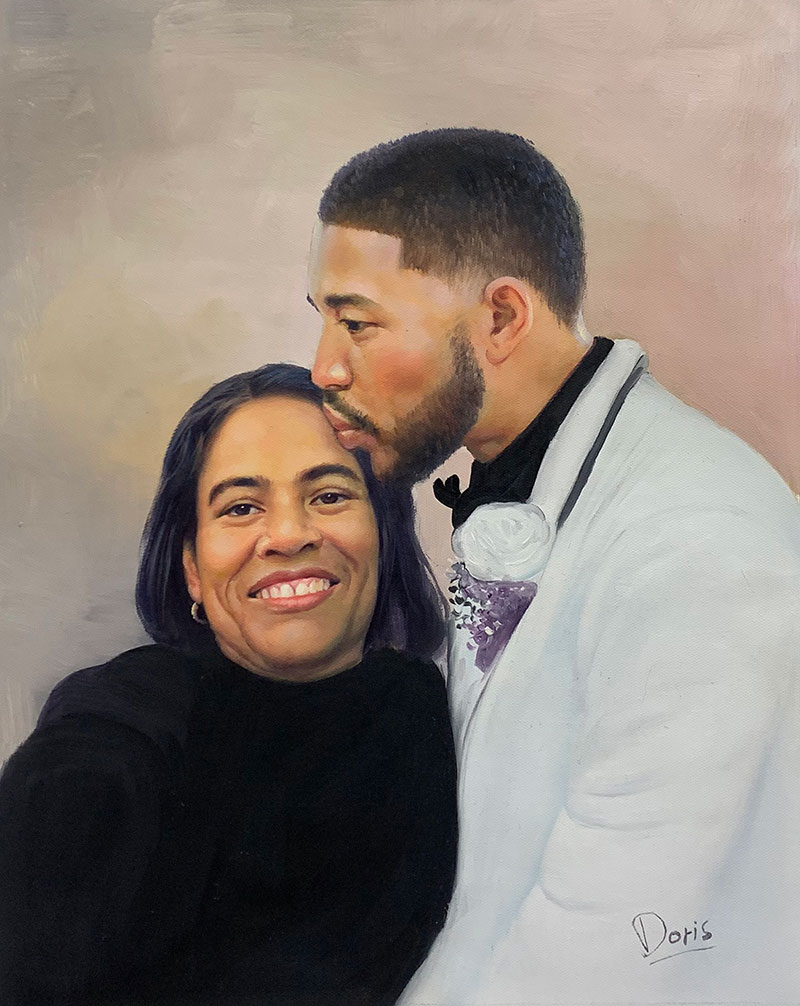 Custom handmade oil painting of a mother and son