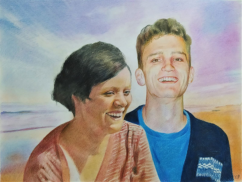 Beautiful color pencil drawing of a loving couple