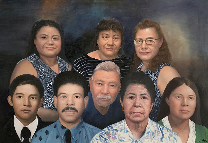 Painting of a large family portrait.