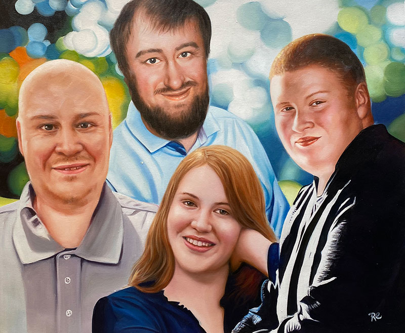 Custom handmade oil artwork of a family