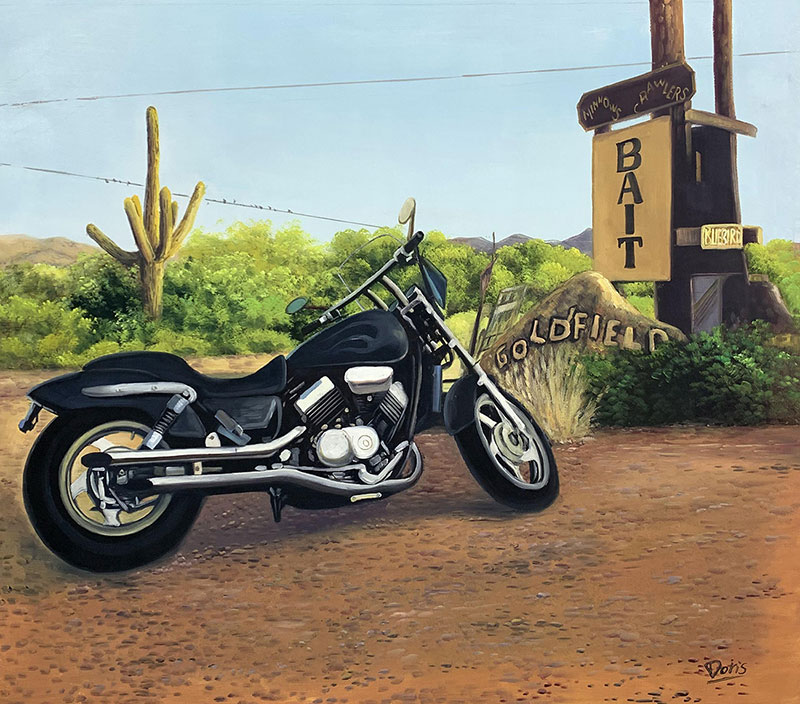 Custom handmade oil painting of a motorbike