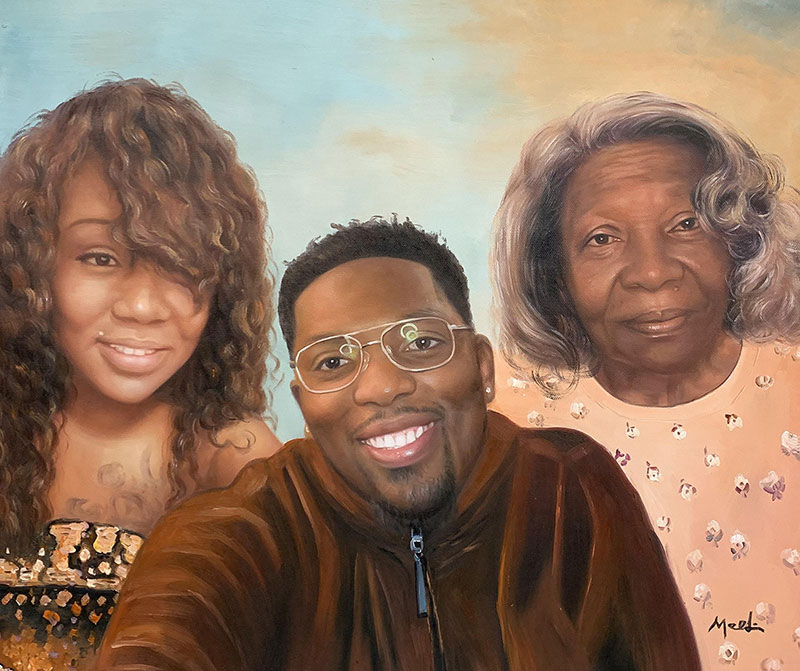 Hyper realistic oil painting of a family