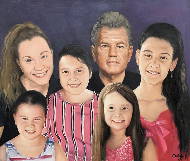 Custom handmade oil artwork of a family
