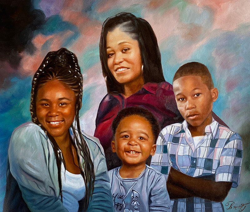 Custom handmade painting of a mother and three children