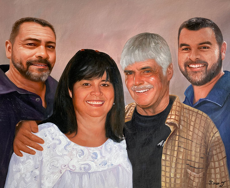 Beautiful family portrait in oil