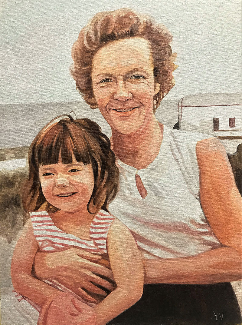 Painting of a woman holding a young girl.