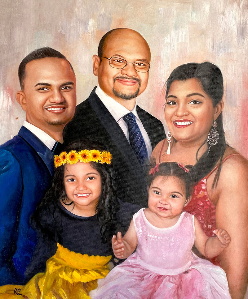 Custom handmade oil painting of a family 