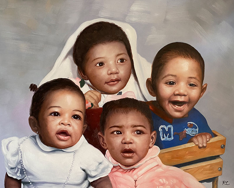 Beautiful handmade oil painting of four children