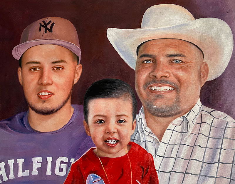 Beautiful handmade painting of three generations