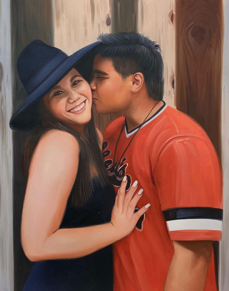 Gorgeous oil painting of a kissing couple
