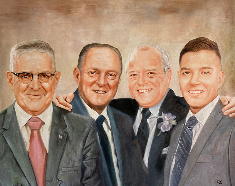 Custom handmade oil artwork of four gentleman