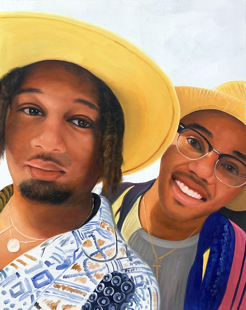 Beautiful handmade oil portrait of two adults