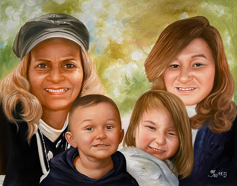 Personalized oil painting of a family