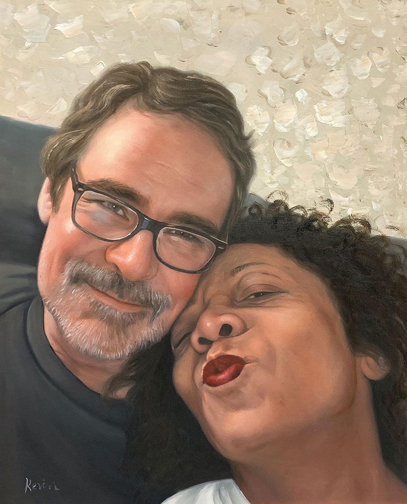 Hyper realistic oil portrait of a loving couple