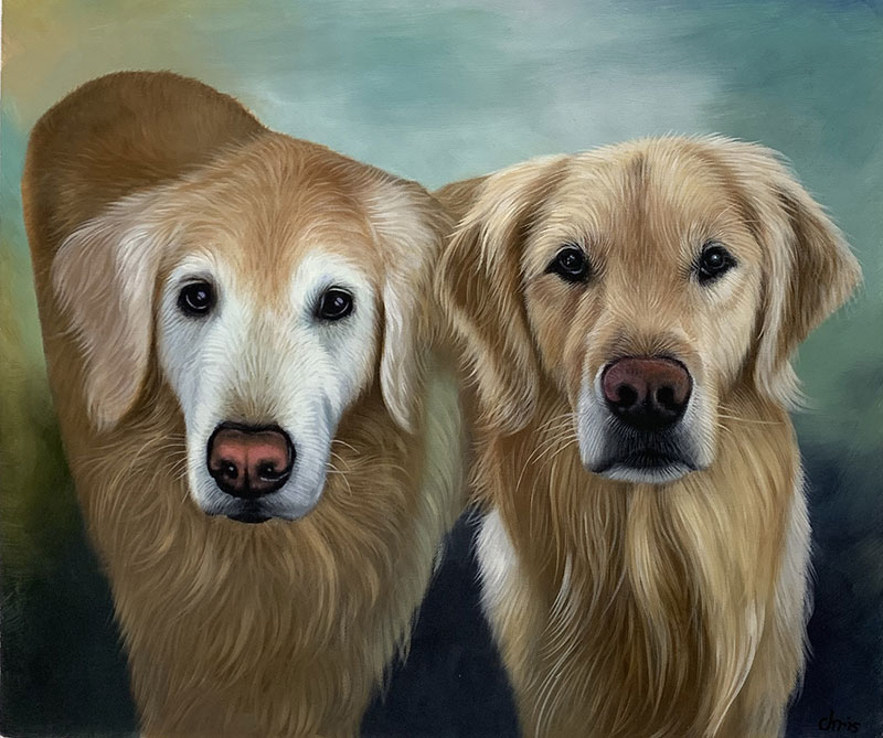 Painting of two Golden Retrievers.