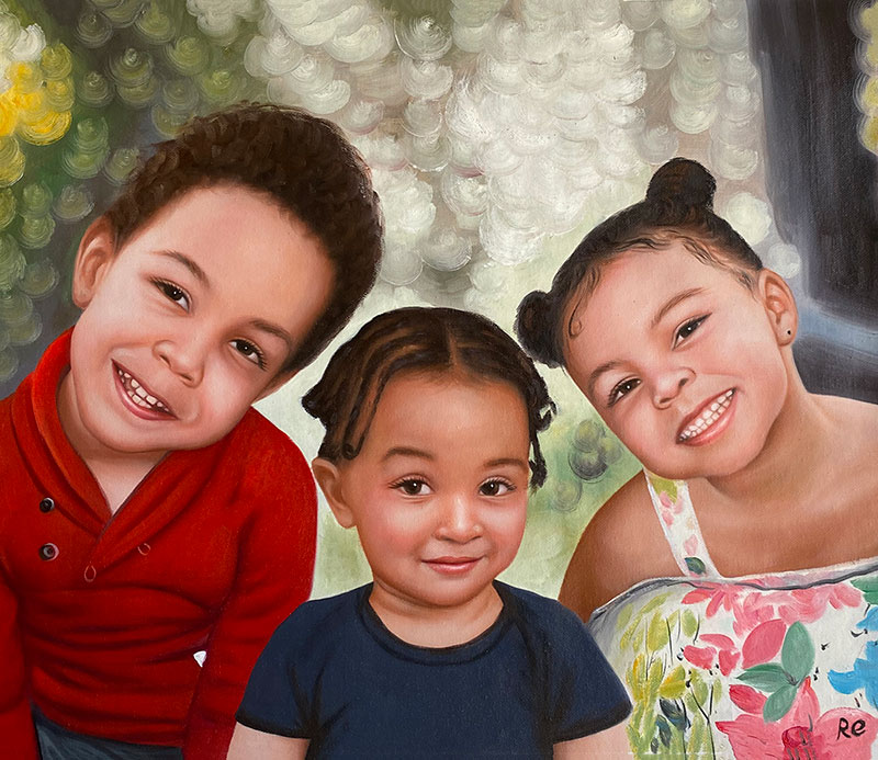 Beautiful handmade oil painting of three children