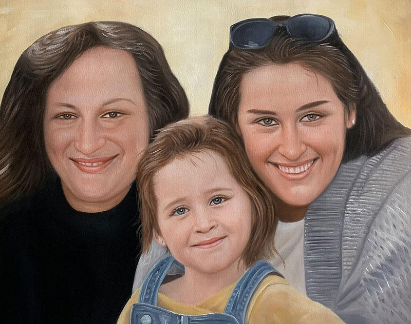 Beautiful handmade oil artwork of three generation
