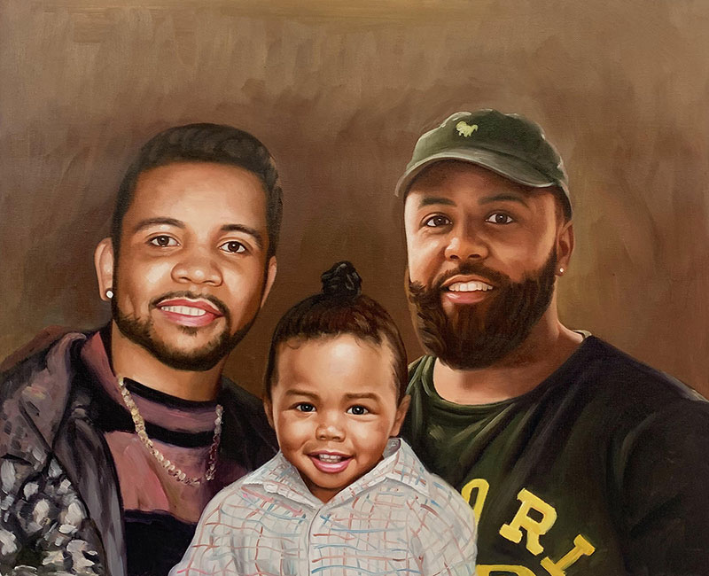 Gorgeous handmade oil painting of three generations